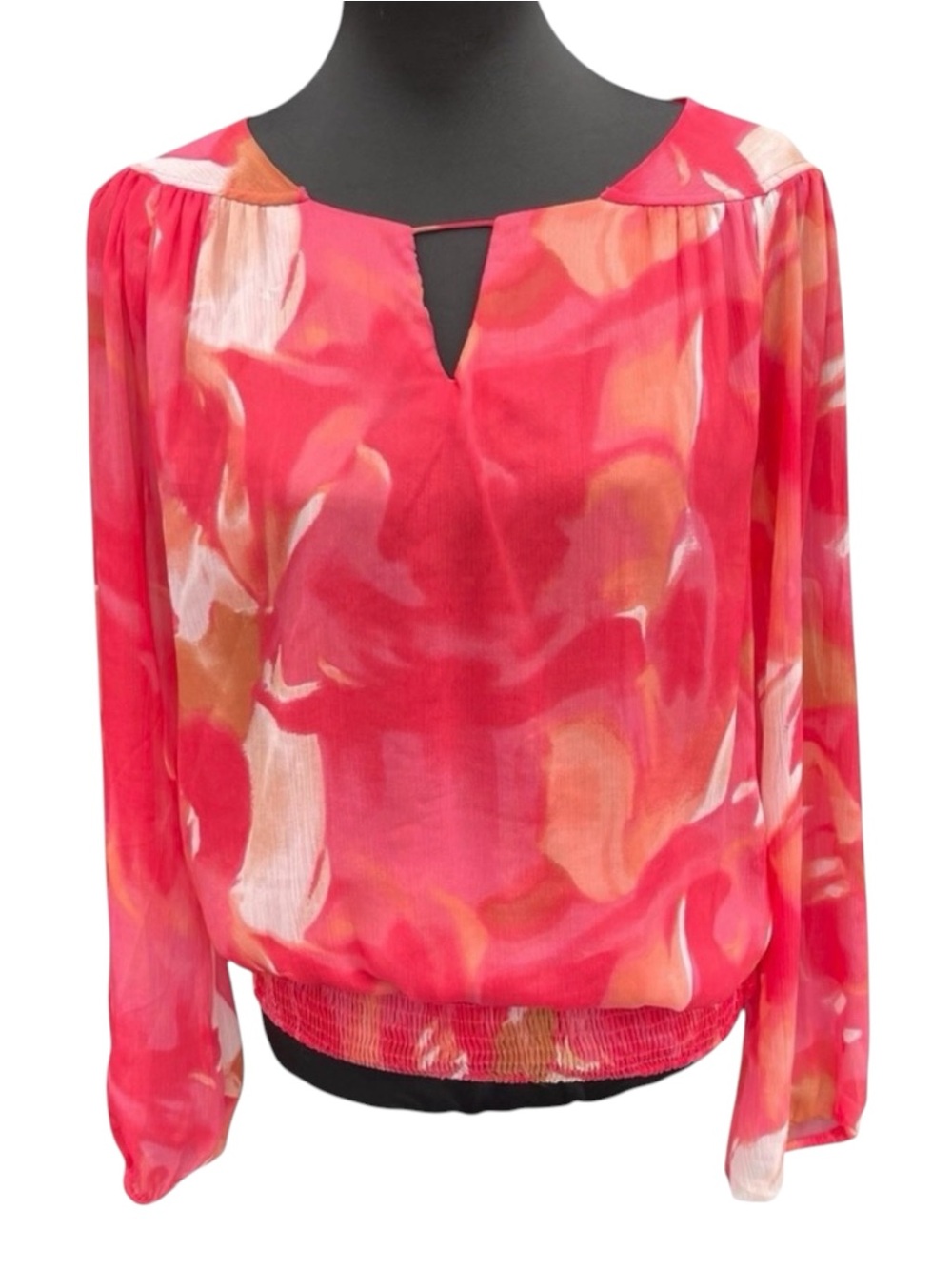 Vero Moda Bright Pink Scoop Neck Keyhole Elastic Gathered Waist Blouse Top (L)